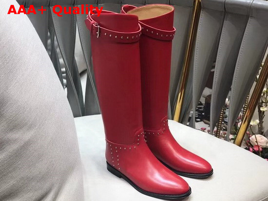 Hermes Bardigiano Boot in Carmin Box Calfskin Inox Plated Rivets and Albion Buckle Replica
