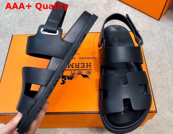 Hermes Beach Sandal in Black Calfskin Replica