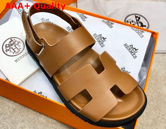 Hermes Beach Sandal in Tan Calfskin Replica