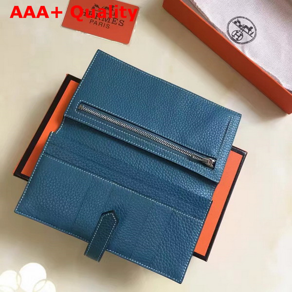 Hermes Bearn Wallet in Blue Togo Leather Replica