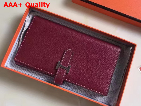 Hermes Bearn Wallet in Burgundy Togo Leather Replica