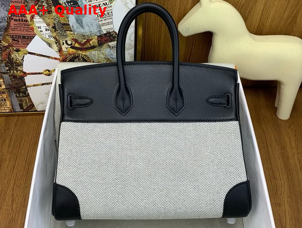 Hermes Birkin 25 Bag in Canvas and Swift Calfskin Ecru and Noir Replica