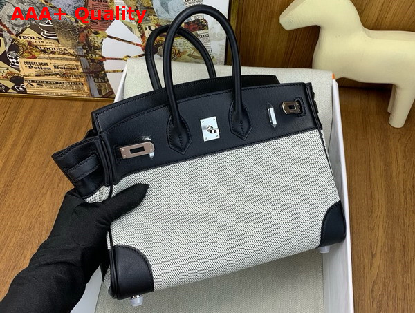 Hermes Birkin 25 Bag in Canvas and Swift Calfskin Ecru and Noir Replica