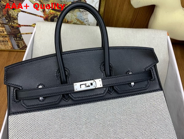 Hermes Birkin 25 Bag in Canvas and Swift Calfskin Ecru and Noir Replica