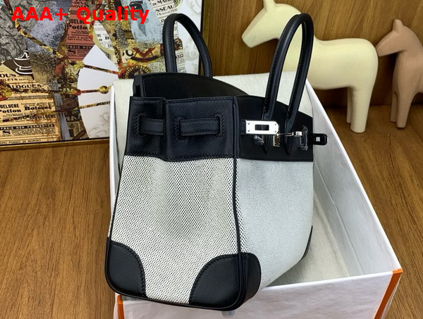 Hermes Birkin 25 Bag in Canvas and Swift Calfskin Ecru and Noir Replica