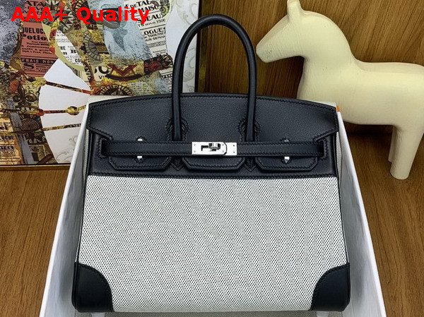 Hermes Birkin 25 Bag in Canvas and Swift Calfskin Ecru and Noir Replica