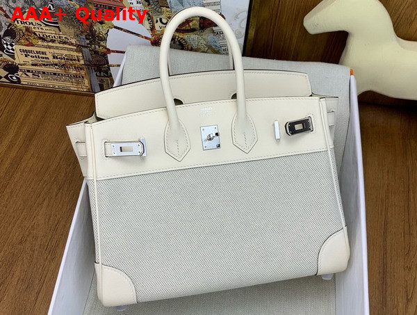 Hermes Birkin 25 Bag in Canvas and Swift Calfskin Milk White Replica