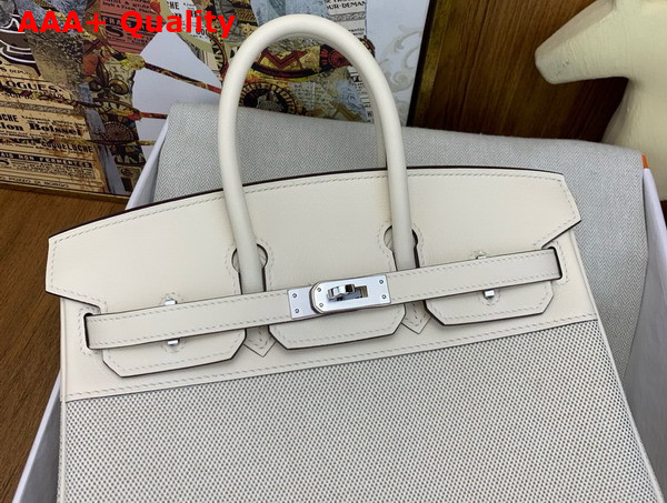 Hermes Birkin 25 Bag in Canvas and Swift Calfskin Milk White Replica
