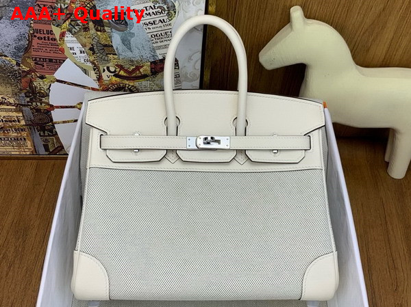 Hermes Birkin 25 Bag in Canvas and Swift Calfskin Milk White Replica