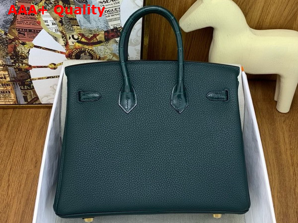 Hermes Birkin 25 Bag in Cypress Green Togo Leather and Alligator Leather Replica