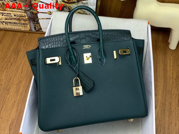 Hermes Birkin 25 Bag in Cypress Green Togo Leather and Alligator Leather Replica