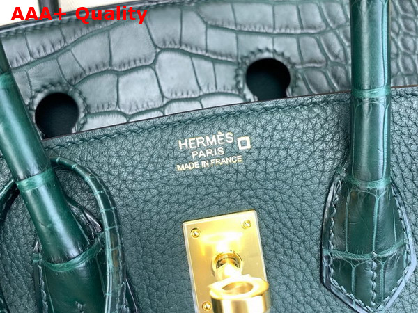 Hermes Birkin 25 Bag in Cypress Green Togo Leather and Alligator Leather Replica