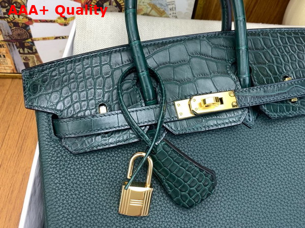 Hermes Birkin 25 Bag in Cypress Green Togo Leather and Alligator Leather Replica