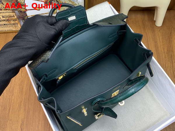 Hermes Birkin 25 Bag in Cypress Green Togo Leather and Alligator Leather Replica
