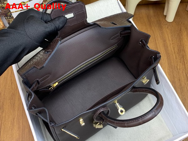 Hermes Birkin 25 Bag in Ebene Togo Leather and Alligator Leather Replica