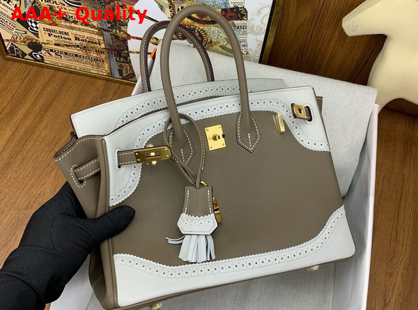 Hermes Birkin 25 Bag in Elephant Grey Swift Calfskin Trimmed with White Leather Lace Replica
