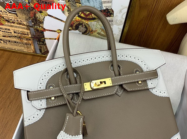 Hermes Birkin 25 Bag in Elephant Grey Swift Calfskin Trimmed with White Leather Lace Replica