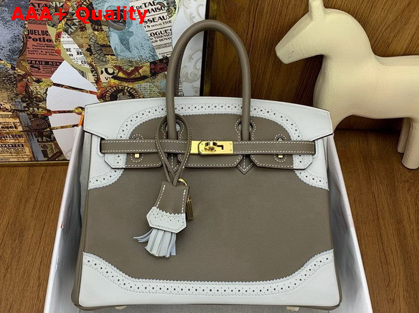 Hermes Birkin 25 Bag in Elephant Grey Swift Calfskin Trimmed with White Leather Lace Replica