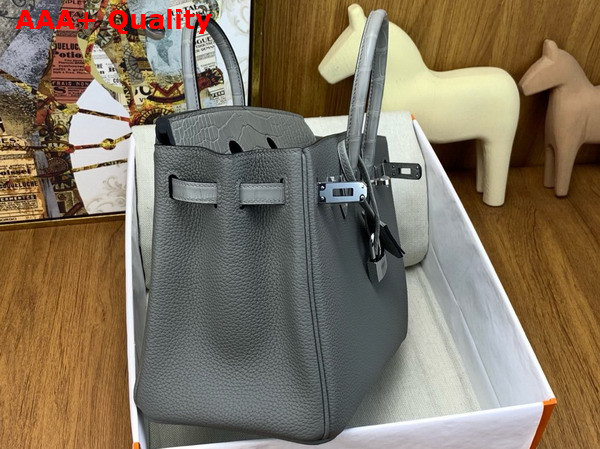 Hermes Birkin 25 Bag in Gris Meyer Togo Leather and Alligator Leather Replica