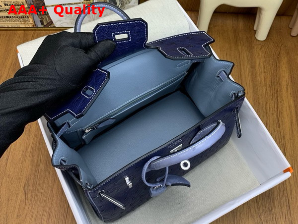 Hermes Birkin 25 Bag in Iris Blue Ostrich Leather Replica