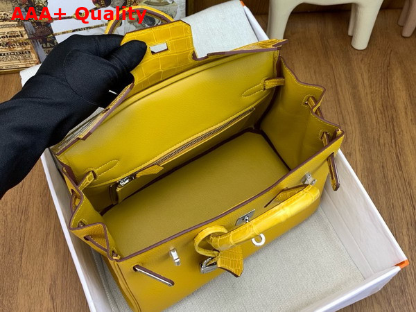 Hermes Birkin 25 Bag in Jaune Ambre Togo Leather and Alligator Leather Replica