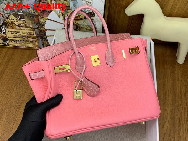 Hermes Birkin 25 Bag in Rose Confetti Togo Leather and Alligator Leather Replica