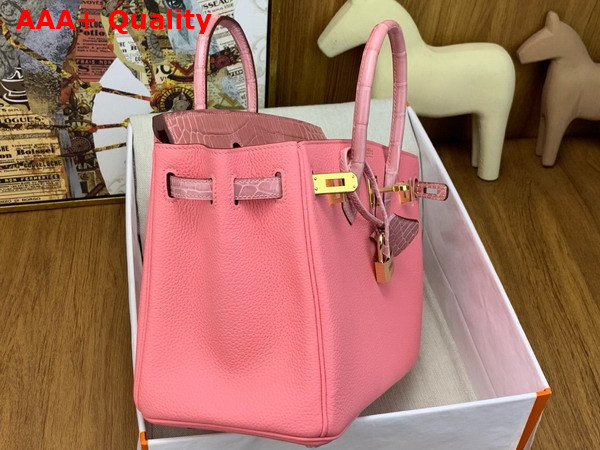 Hermes Birkin 25 Bag in Rose Confetti Togo Leather and Alligator Leather Replica