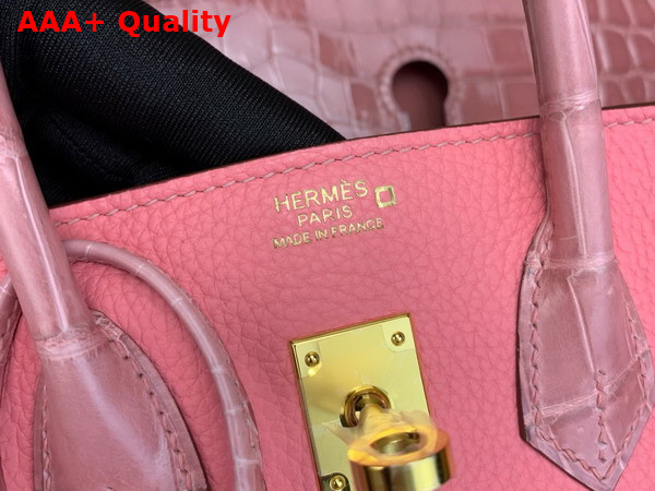 Hermes Birkin 25 Bag in Rose Confetti Togo Leather and Alligator Leather Replica