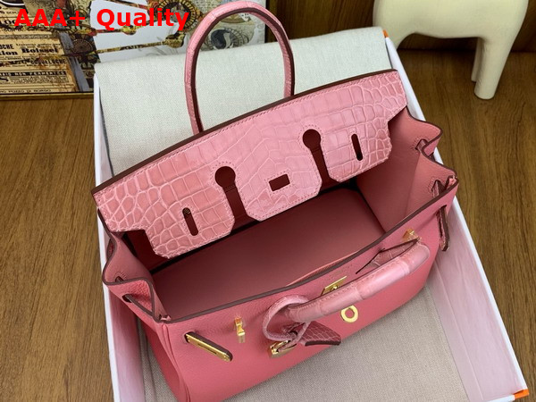 Hermes Birkin 25 Bag in Rose Confetti Togo Leather and Alligator Leather Replica