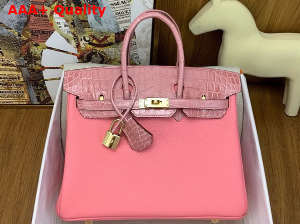 Hermes Birkin 25 Bag in Rose Confetti Togo Leather and Alligator Leather Replica
