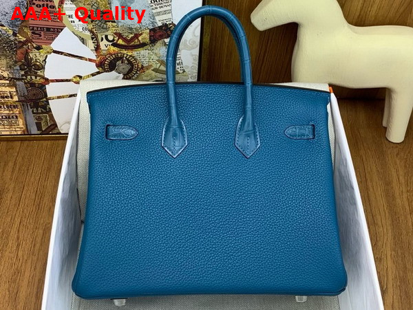 Hermes Birkin 25 Bag in Royal Blue Togo Leather and Alligator Leather Replica