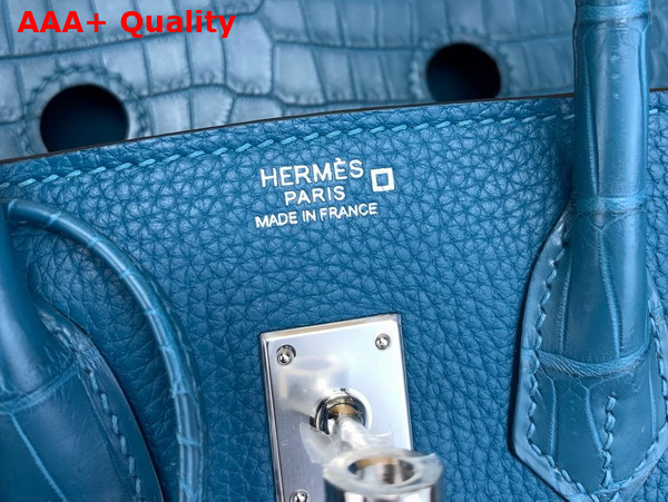 Hermes Birkin 25 Bag in Royal Blue Togo Leather and Alligator Leather Replica