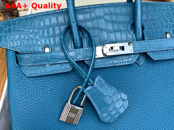 Hermes Birkin 25 Bag in Royal Blue Togo Leather and Alligator Leather Replica