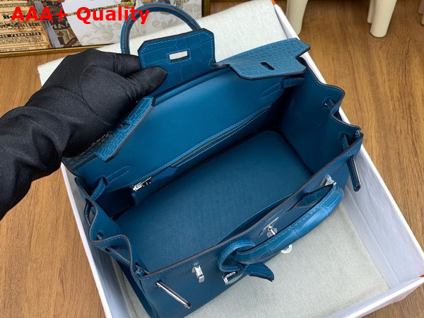 Hermes Birkin 25 Bag in Royal Blue Togo Leather and Alligator Leather Replica