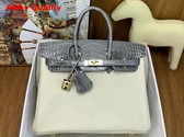 Hermes Birkin 25 Bag in Togo Leather and Alligator Leather Milk White and Elephant Gray Replica