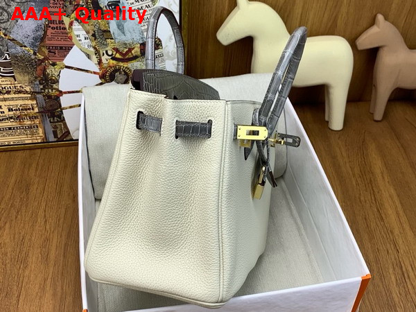 Hermes Birkin 25 Bag in Togo Leather and Alligator Leather Milk White and Elephant Gray Replica
