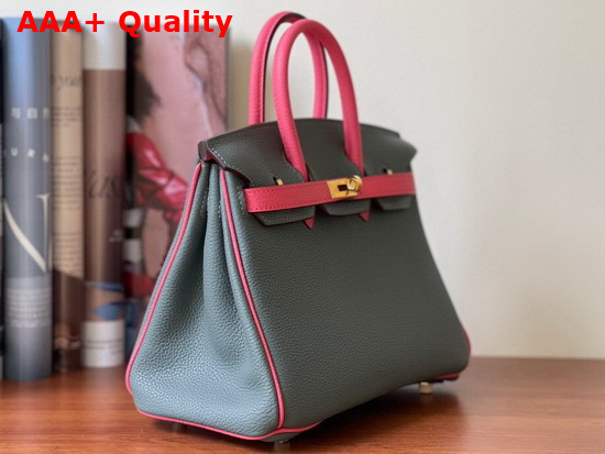 Hermes Birkin 25 Contrast Color Togo Calfskin Almond Green and Pink Hand Stitching Replica