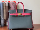 Hermes Birkin 25 Contrast Color Togo Calfskin Almond Green and Pink Hand Stitching Replica
