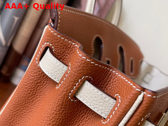 Hermes Birkin 25 Contrast Color Togo Calfskin Gold and Milk White Hand Stitching Replica