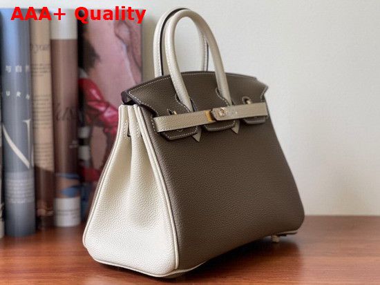 Hermes Birkin 25 Contrast Color Togo Calfskin Gray and Milk White Hand Stitching Replica