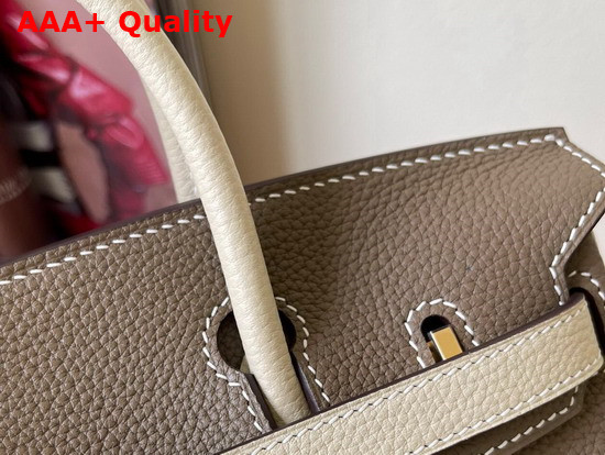 Hermes Birkin 25 Contrast Color Togo Calfskin Gray and Milk White Hand Stitching Replica