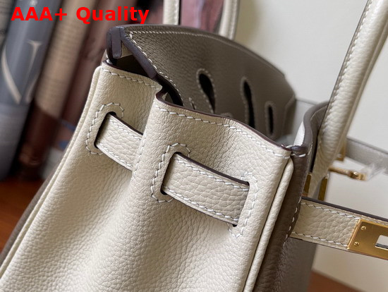 Hermes Birkin 25 Contrast Color Togo Calfskin Gray and Milk White Hand Stitching Replica