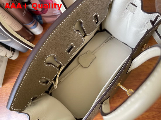 Hermes Birkin 25 Contrast Color Togo Calfskin Gray and Milk White Hand Stitching Replica