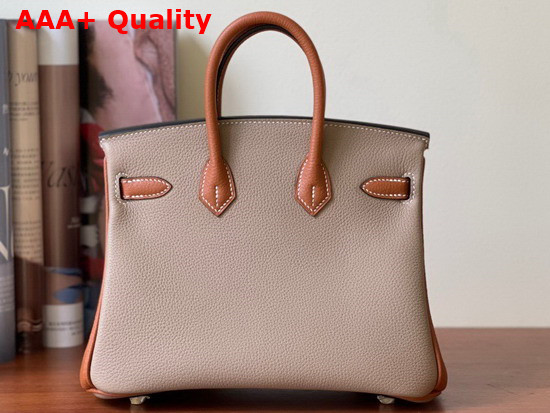 Hermes Birkin 25 Contrast Color Togo Calfskin Light Gray and Gold Hand Stitching Replica