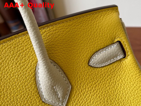 Hermes Birkin 25 Contrast Color Togo Calfskin Yellow and Milk White Hand Stitching Replica