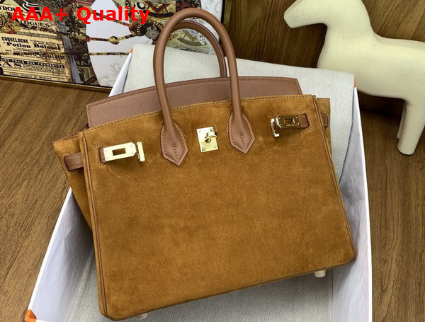 Hermes Birkin 25 Gold Brown Suede and Swift Calfskin Replica