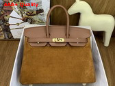 Hermes Birkin 25 Gold Brown Suede and Swift Calfskin Replica