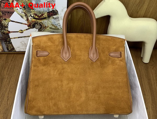 Hermes Birkin 25 Gold Brown Suede and Swift Calfskin Replica