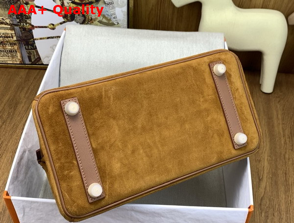 Hermes Birkin 25 Gold Brown Suede and Swift Calfskin Replica