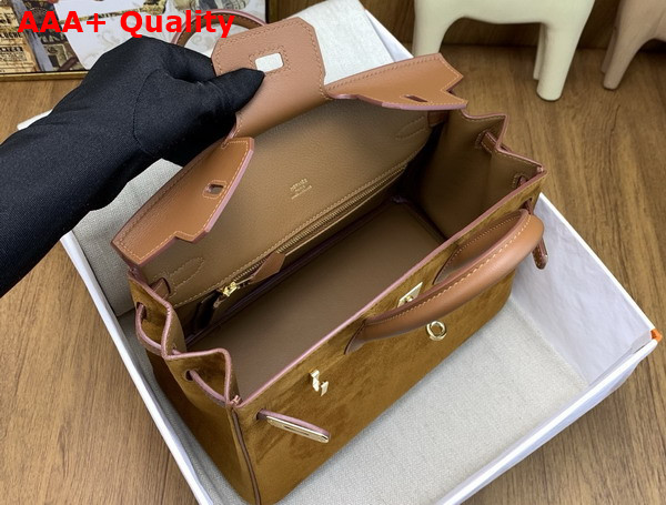 Hermes Birkin 25 Gold Brown Suede and Swift Calfskin Replica